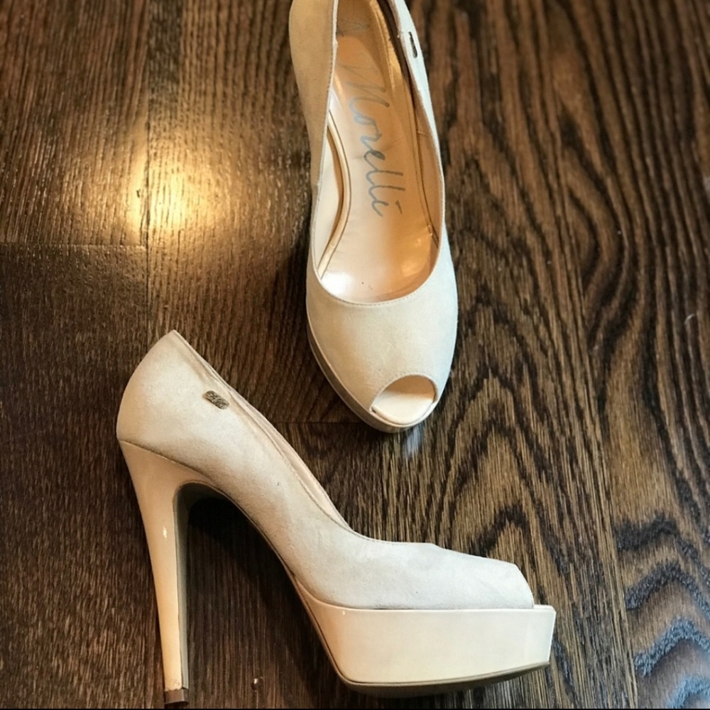 Andrea Morelli Suede High Peep Toe Platform High Heels Shoes - Sz 39